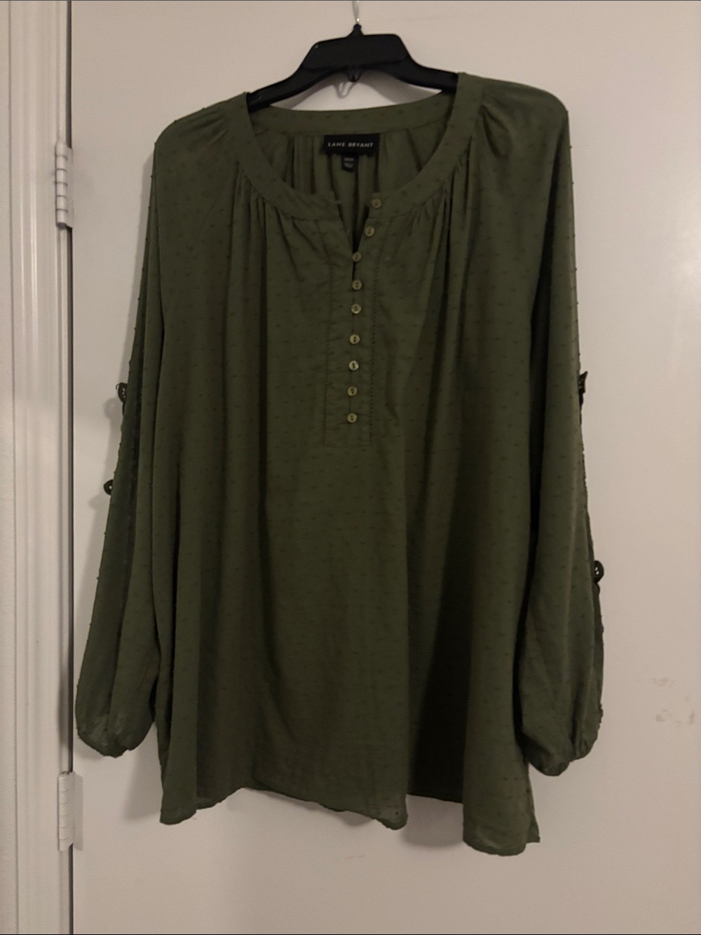 Lane Bryant Olive Button-Front Tunic Blouse